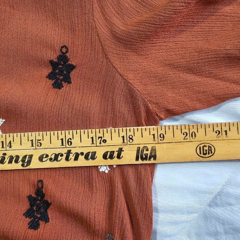 EUC FREE PEOPLE BOHO RUST EMBROIDERED SHORT DRESS SIZE M - Picture 9 of 16